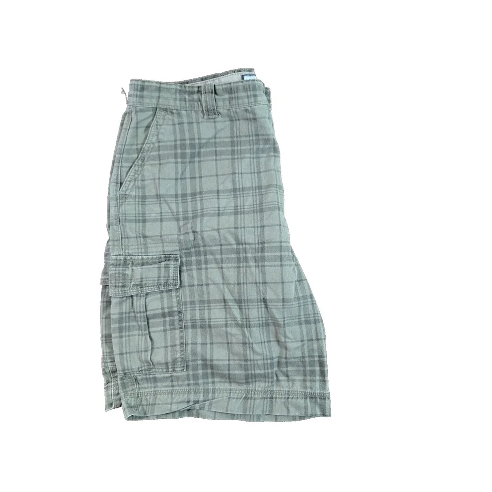 Izod Shorts Mens 100% Cotton Plaid‎ Cargo Green Preppy Beachy 10